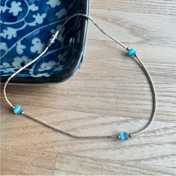 Artisan Jewelry - Southwestern Liquid silver blue beaded ankle bracelet